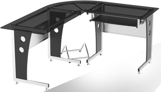 Hoekbureau - PC-tafel L-vormig met Veiligheidsglas - 164x139x75 cm