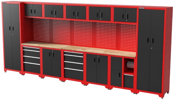 Feistos Gereedschapswand Hoge kast Juno 12 - 46x462x198cm - Zwart/Rood