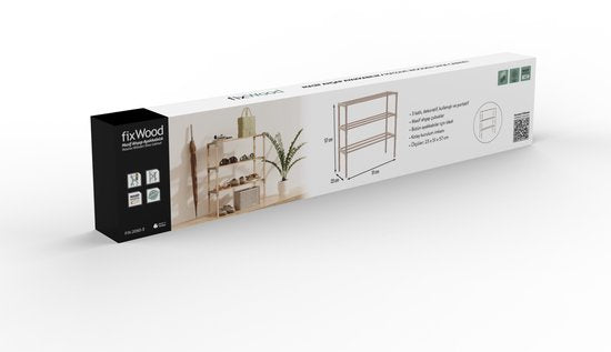 Fixwood Schoenenrek 3 Lagen – Beige - Houten Schoenenkast – Compact & Ruimtebesparend Schoenenrek voor 9+ Paar – Modern Design – 51 x 23 x 57 cm