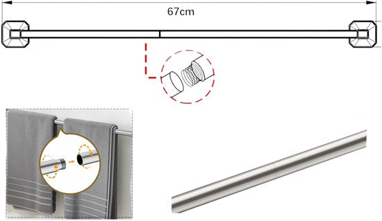 Badkamer Accessoire Set - Nikkel – 4-delig – Handdoekstang, WC Rolhouder, Handdoekring & Haak – RVS – Wandbevestiging – Modern Design