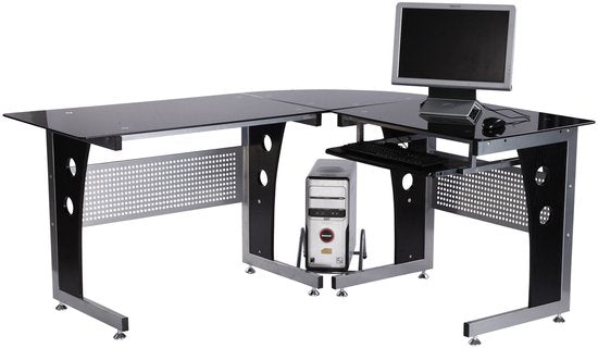 Hoekbureau - PC-tafel L-vormig met Veiligheidsglas - 164x139x75 cm