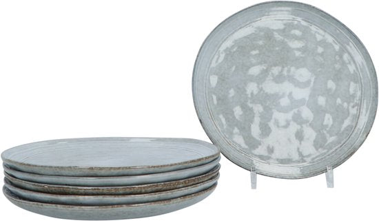 Aardewerk Serviesset Flower Beige 6 persoons 12-delig - Grijs