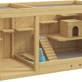 Knaagdierkooi - Sparrenhout - inclusief accessoires en drinkfles - 100 x 50 x 50 cm - Natuurlijk