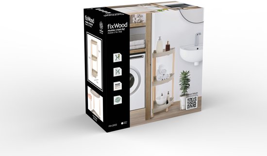 Fixwood Houten Hoekrek – 3-Laags Organizer – Compact Badkamer- en Keukenrek – 75 x 44 cm