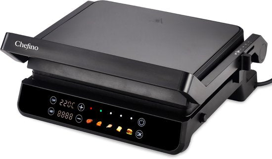 Chefino Forza Digitale Contactgrill - XL - 2000W - PFAS-vrij, uitneembare platen & 5 kookstanden - Groot Formaat - Tosti ijzer - Panini maken - Grill Apparaat - 180 graden uitklapbaar - Tosti Apparaat