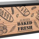 Fixwood Broodtrommel met Houten Klep – Luxe Brooddoos van Kunststof en Hout – Stijlvol & Ruimtebesparend – Houdt Brood Langer Vers – Zwart-Hout Design