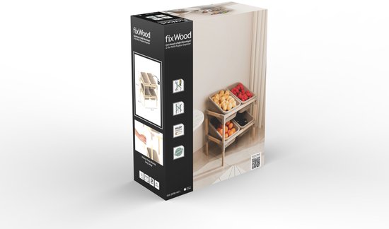 Fixwood 2-laags Opbergrek met 4 Uitneembare Boxen – Speelgoed Organizer - Keukenrek - Multi-functioneel Opbergmeubel – 55 x 39 x 62 cm – Hout & Kunststof