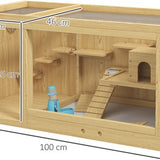 Knaagdierkooi - Sparrenhout - inclusief accessoires en drinkfles - 100 x 50 x 50 cm - Natuurlijk