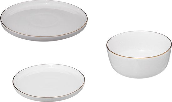 Serviesset Porselein Sublima wit met Gouden rand - 6-persoons 18 delig