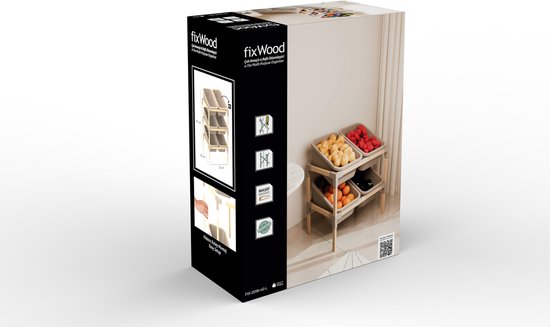 Fixwood 3-laags Opbergrek met 6 uitneembare bakken – Houten Speelgoed- en Groente Organizer – 90x55x39 cm – Duurzaam en multifunctioneel