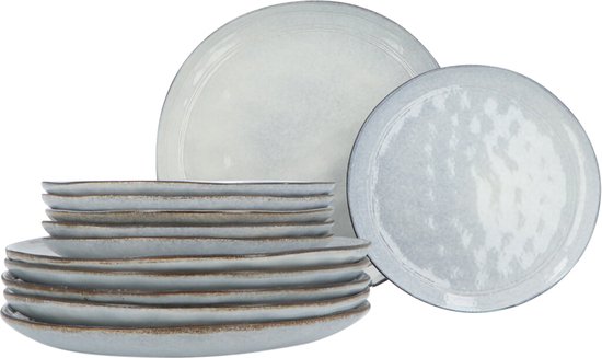 Aardewerk Serviesset Flower Beige 6 persoons 12-delig - Grijs