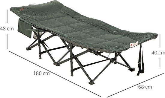 Stretcher Ligbed Opvouwbaar - verstelbare rugleuning en opbergvak 68x190 - Grijs