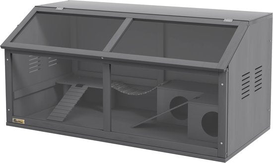 Houten Hamsterkooi met Houten Huis 52x100x50 cm - Grijs