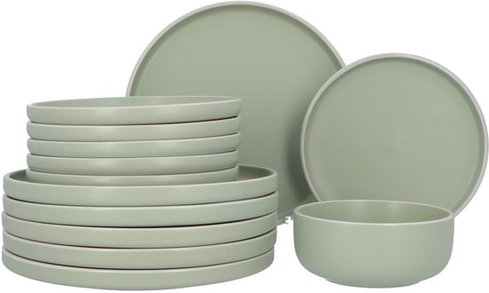 6 persoons Servies 18 delig Nordic style Keramiek - groen/wit