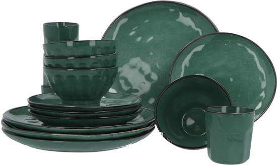 4goodz set 16 delig aardewerk - 4 persoons - Groen