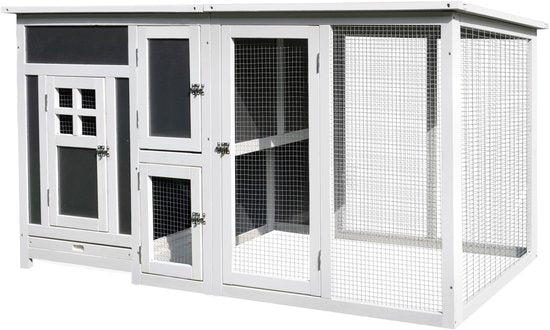 4goodz Kippenhok met Nestkast met 2 Compartimenten Hout - Grijs/Wit