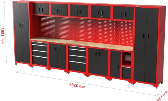 Feistos Gereedschapswand Hoge kast Juno 12 - 46x462x198cm - Zwart/Rood