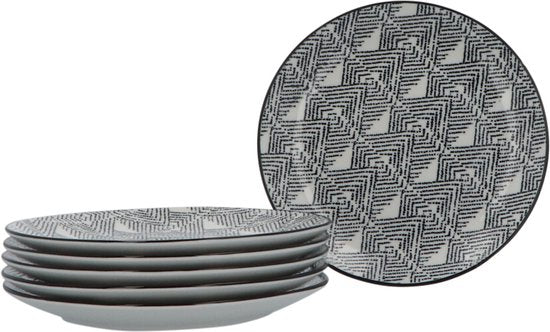 Serviesset 6 persoons Porselein Bohemia Ethnic 18-delig - Zwart/Wit