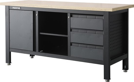 Feistos Werkbank Heros 1 inclusief geperforeerde wand 169x60x87cm - Antraciet/zwart