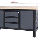 Feistos Werkbank Heros 2 inclusief geperforeerde wand - 169x60x87cm - Antraciet/zwart