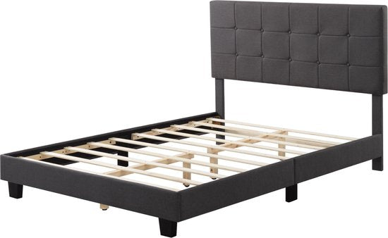 Bedombouw - Grijs - 147x206x110cm - Bedombouw met Hoofdbord - De perfecte combinatie van comfort en stijl voor je slaapkamer
