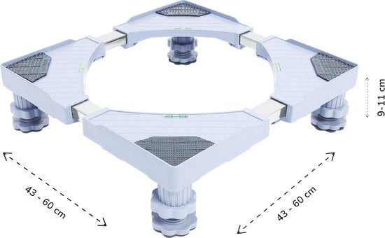 Verstelbare Wasmachine Verhoger – Stabiele en Universele Ondersteuning voor Wasmachines & Drogers – Verhoogt tot 11 cm – Antislip & Geluiddempend