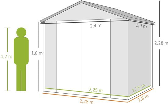 Gereedschapsschuur met ventilatieraam - kunststof met metaal - 190x240x228 cm