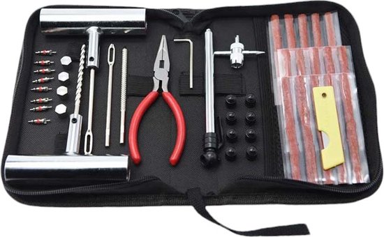 Banden Reparatieset - Complete Set - Proppenset - Inclusief Handige Opbergtas - Reparatieset voor Motor, Brommer of Auto - Bandenreparatieset Auto - Autobanden Reparatie