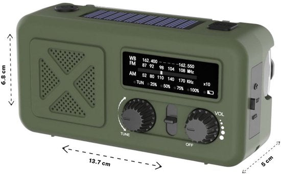 Noodradio - & Hand Crank Powerbank - AM-FM-WB Emergency Radio - & - Groen