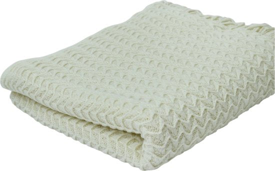 Zachte en Warme Deken - Wit - 100% Acryl - 130x160 cm - Lichtgewicht met Stijlvolle Franjes - Ideaal als Sprei, Plaid, Woondeken, Bankkleed of Sierdeken