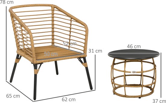 Rotan tuinmeubelset 3-delig. Zitgroep met kussens voor terras balkon