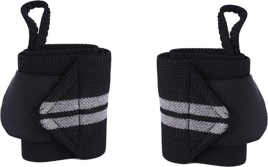 Fitness - Crossfit Polsband - 2 stuks - Grijs - Zwart - Polsbandage Wrist Support Wraps - Pols Bandage Band - Bodybuilding Support - Gewichthef Straps - Krachttraining Lifting Workout Straps