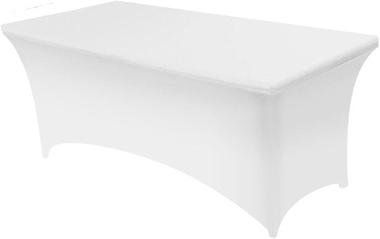 Rechthoekige Tafelhoes Stretch – 180 x 75 x 75 cm – Elastisch & Strak – Wasbaar – Wit – Voor Feesten, Beurzen & Evenementen