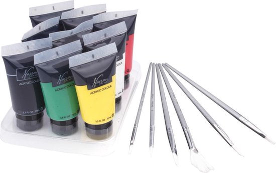 Acrylic box 9 tubes + 6 penselen