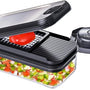 Groentesnijder Set met Opvangbak 750 ml – Mandoline Snijder – Groente Hakker – Uiensnijder – Blokjessnijder – Julienne Snijder – Groente Rasp – Keuken Mandoline met 5 RVS Messen