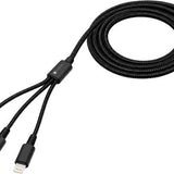 FLOKOO 3-in-1 USB Kabel – 1 meter – Snelladen & Dataoverdracht – USB naar USB-C - Micro-USB - Lightning – Nylon Gevlochten – Zwart - Oplaadkabel Telefoon