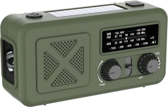 Noodradio - & Hand Crank Powerbank - AM-FM-WB Emergency Radio - & - Groen