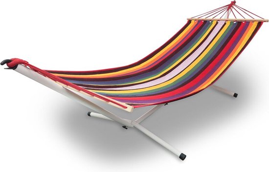 Stevige Hangmatstandaard - Wit - Staal - Afmeting: 280-340x105cm - 150kg draadvermogen