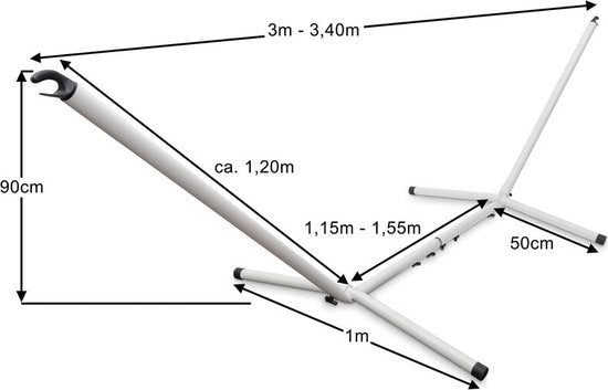 Stevige Hangmatstandaard - Wit - Staal - Afmeting: 280-340x105cm - 150kg draadvermogen