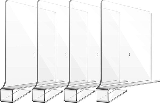 Plankverdeler - 4 Stuks - Transparant - Kledingkast Organizer - Plank Organizer - Boekenstandaard - Plank Verdeler - Kast Verdeler