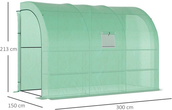 Kas, Tuinkas met Plastic Bedekking, UV-bestendig 300x150 cm - Groen