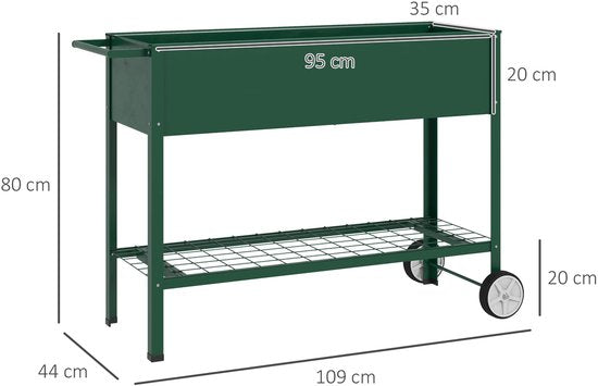 Verhoogd Kweekbed met Wielen Plantenbak Metaal - Groen