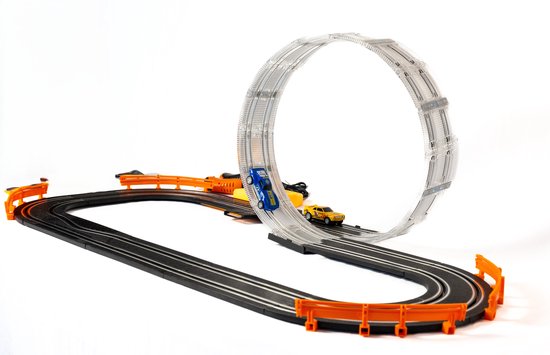 DMG Supply Racebaan - Autobaan Speelgoed - 2 Opstellingen Mogelijk - Dubbele Racebaan met Looping - 2 Auto's - Rondeteller - 3 Meter