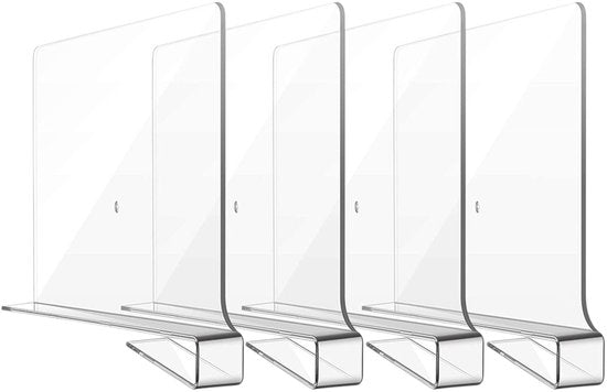 Kastverdelers – 4 stuks – Acryl Plankverdelers voor Kledingkast & Opbergkast – 30 x 20,5 cm – Stevige Schapverdelers – Zonder Boren – Heldere Organizers