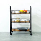 5Five® Serveerwagen met 3 draadstaal opbergvakken 52x39x70 cm - Zwart