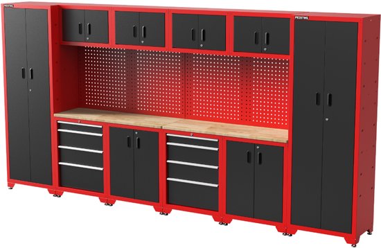 Feistos Gereedschapswand Hoge kast Juno 11 - 46x396x198cm - Zwart/Rood