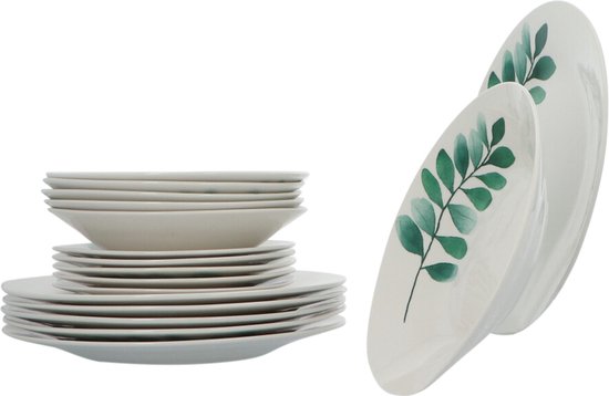 Servies Porselein 6 persoons set 18 delig Vegetal - Wit/Groen