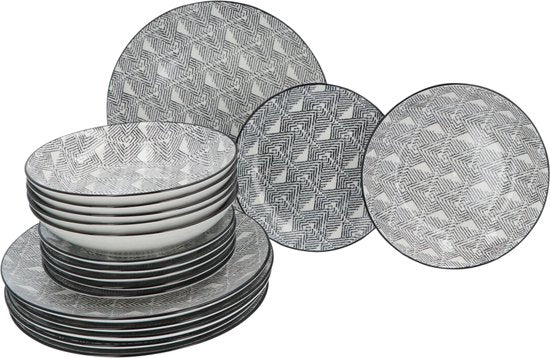 Serviesset 6 persoons Porselein Bohemia Ethnic 18-delig - Zwart/Wit