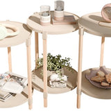 Fixwood 2-Laags Plantenstandaard Set van 3 – Massief Hout & Kunststof – Modern Bloemenrek – Plantenhouder Binnen – Scandinavisch Design – Beige – 2-Tier Plant Stand