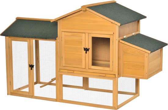 Kippenhok met Uitloop en Nestkast - Hout 168x75x103 cm